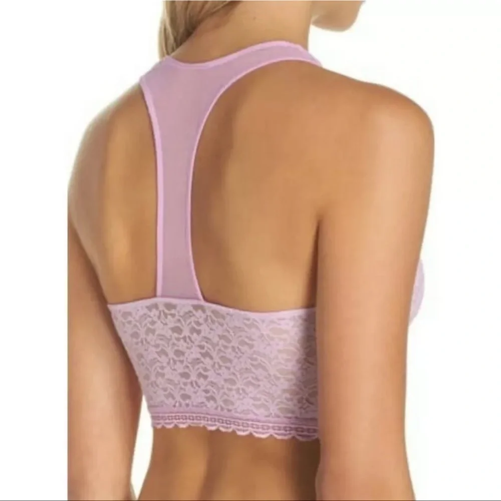 Free People Intimately Stay With Me Bralette Purple Lilac Lace Bra Mesh Large